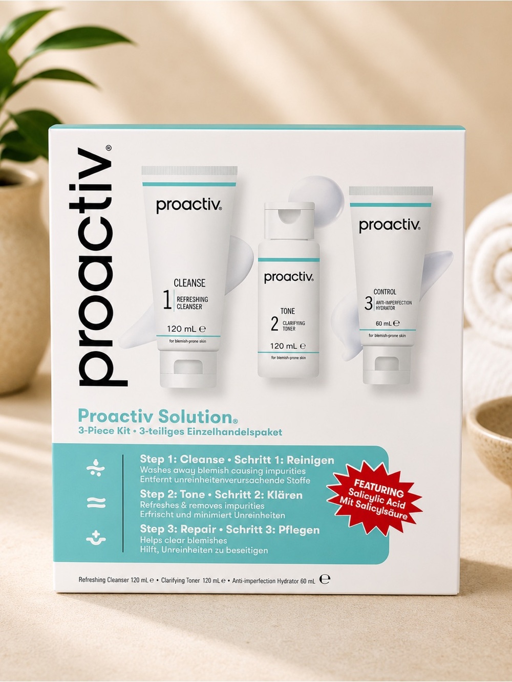 Proactiv Solution 3-Piece Acne Treatment Kit Cleanser Toner Hydrator NEW